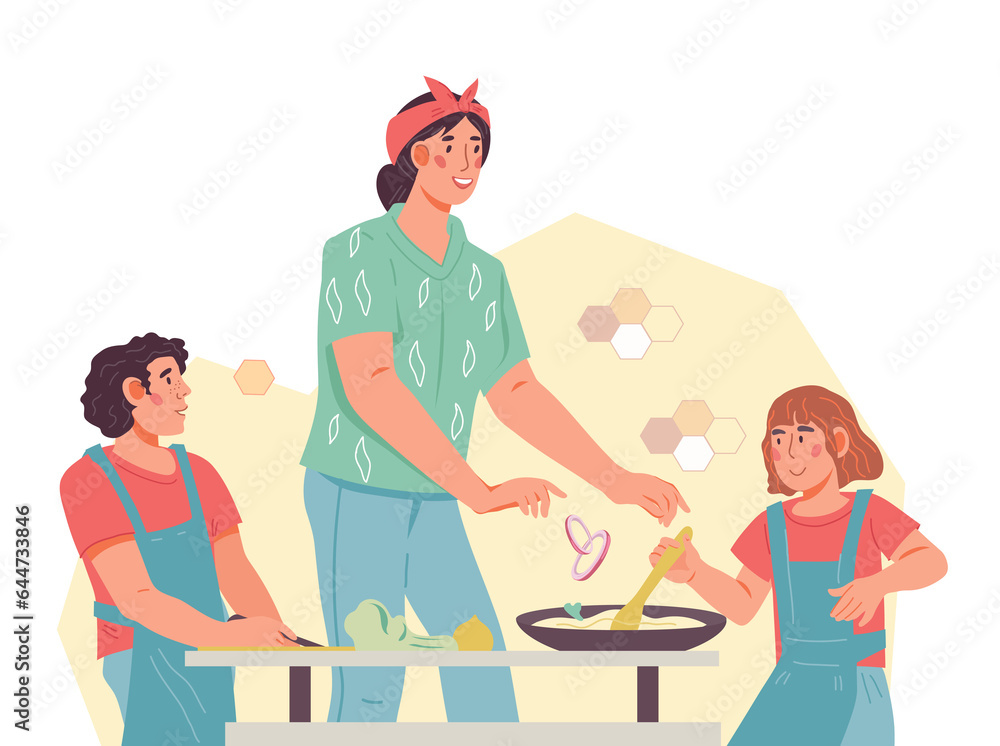Happy mother and child cooking together. Family day and bonding activity concept. Happy mother and child cooking together. Family day and bonding activity concept.