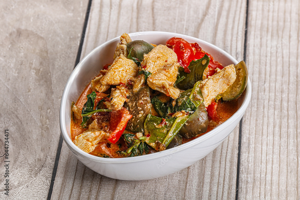Thai red spicy curry with chicken