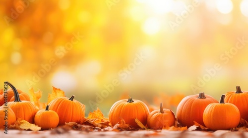 orange pumpkin with fall leaves at sunset