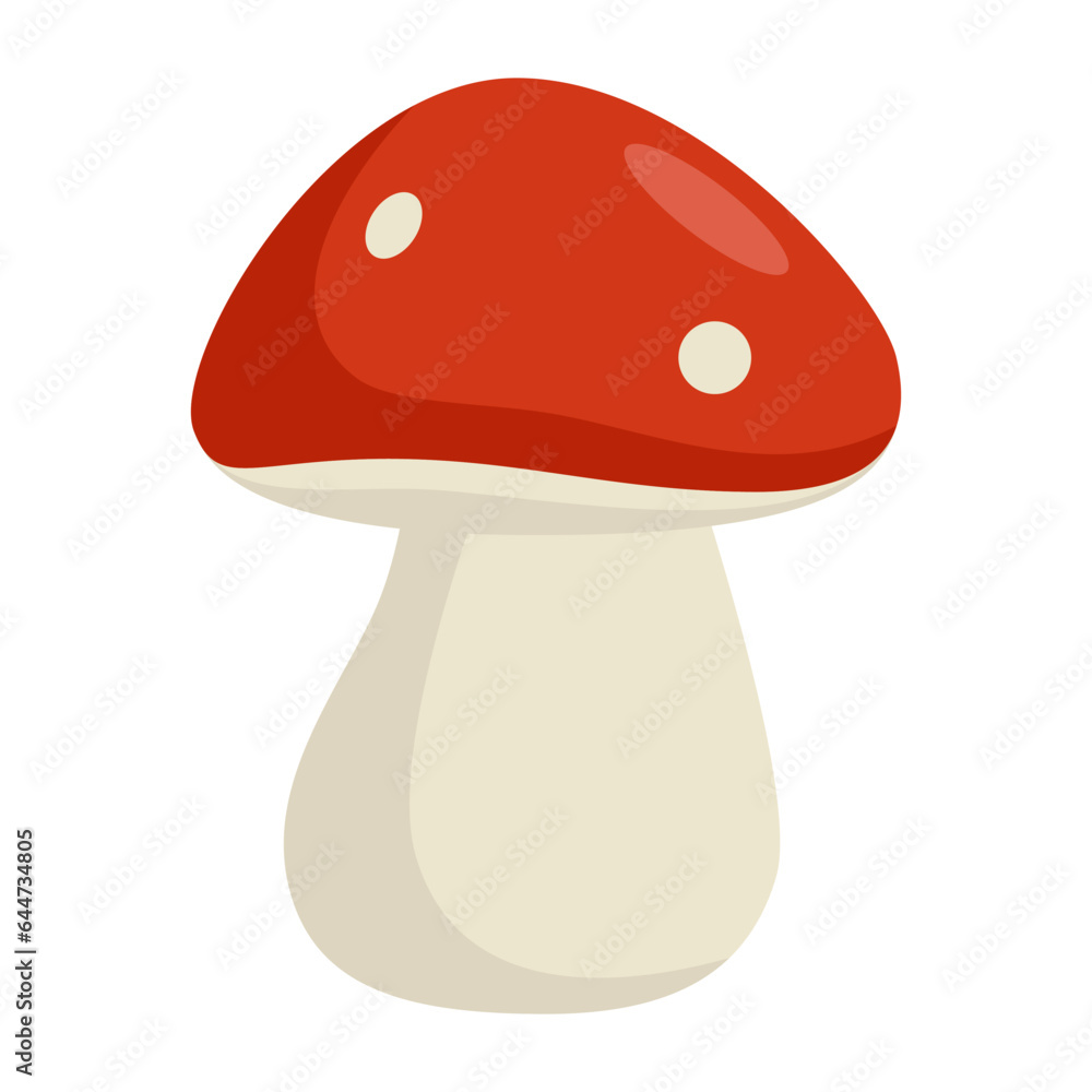 Fly agaric in cartoon style on a white background, vector graphic. Fly agaric in cartoon style on a white background, vector graphic.