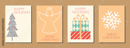 Set of greeting cards for Christmas and New Year. Vector illustration.