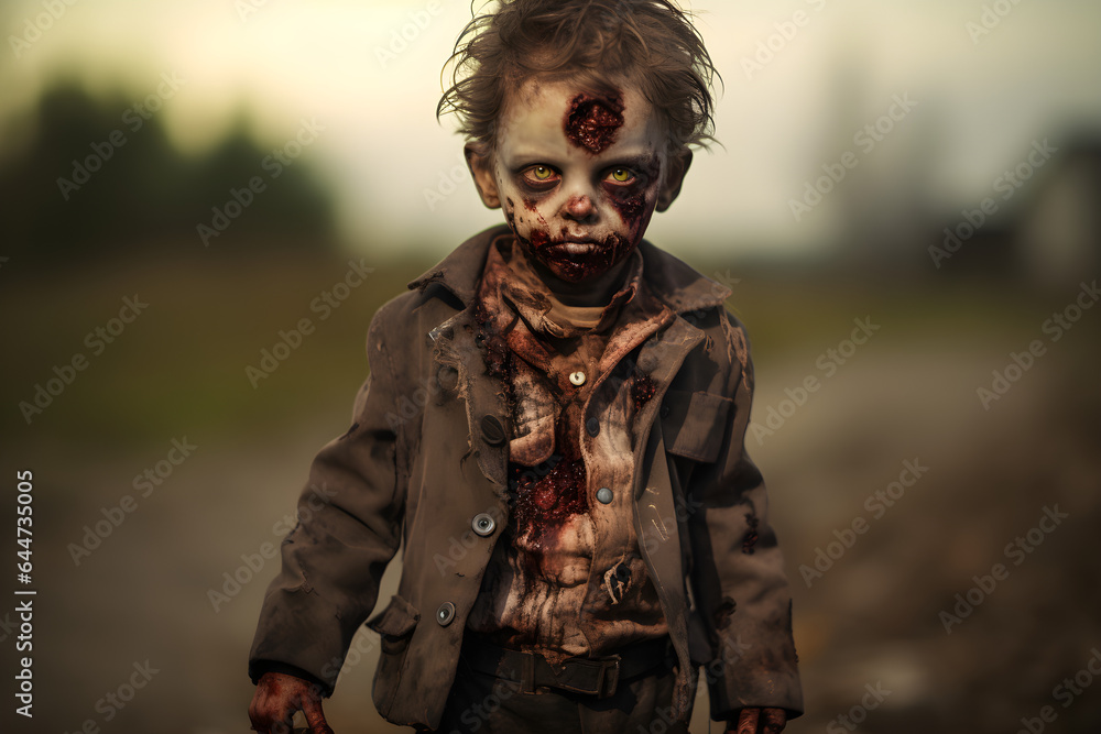 portrait of a little boy wearing halloween zombie costume portrait of a little boy wearing halloween zombie costume