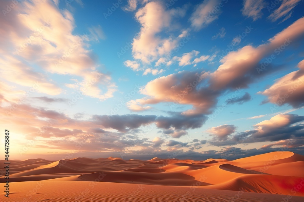 Beautiful Sunset in the desert. Sand dunes with cloud sky background Beautiful Sunset in the desert. Sand dunes with cloud sky background