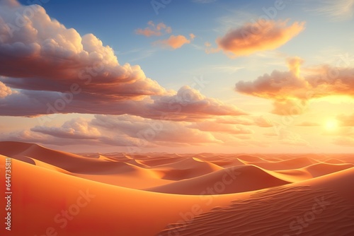 Beautiful Sunset in the desert. Sand dunes with cloud sky background © JetHuynh