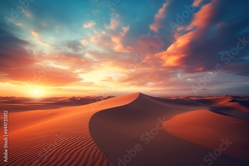 Beautiful Sunset in the desert. Sand dunes with cloud sky background