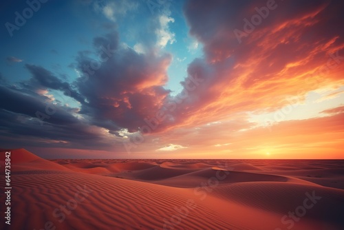 Beautiful Sunset in the desert. Sand dunes with cloud sky background