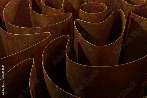 Abstract rusty background made of smooth bends of fabric, textured paper. The basis for an advertising poster, a background for illustrations. 3D rendering