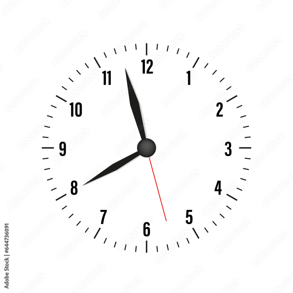 Vector 3d Realistic Simple White Round Wall Office Clock Set. Black Dial. Closeup Isolated on White Background. Design Template, Mock-up for Branding, Advertise. Vector illustration Vector 3d Realistic Simple White Round Wall Office Clock Set. Black Dial. Closeup Isolated on White Background. Design Template, Mock-up for Branding, Advertise. Vector illustration