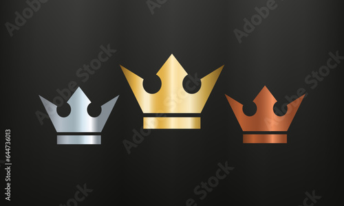 Gold, Silver and Bronze Crown Icon Rank No.1 to No.3 on black background. Crown label with three vip level. Vector illustration
