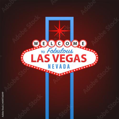 Welcome To Las Vegas sign at night. Classic retro. Vector illustration