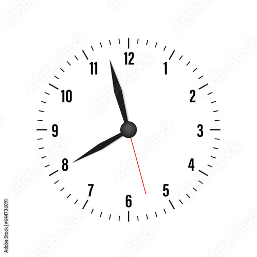 Vector 3d Realistic Simple White Round Wall Office Clock Set. Black Dial. Closeup Isolated on White Background. Design Template, Mock-up for Branding, Advertise. Vector illustration