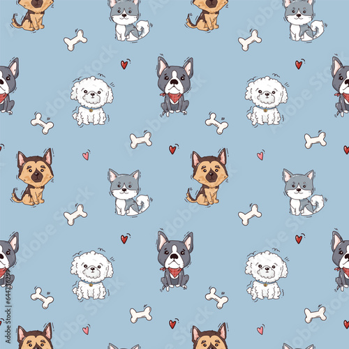 funny vector seamless pattern of cute dogs