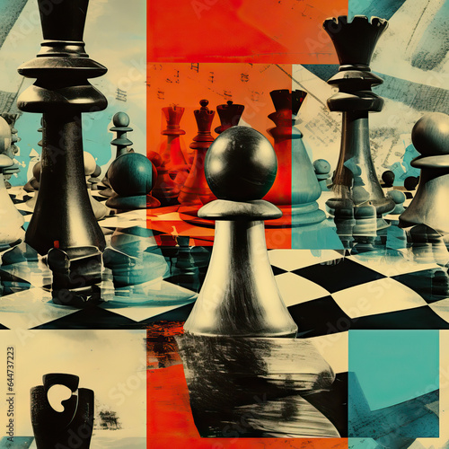 Checkmate chess art collage repeat pattern