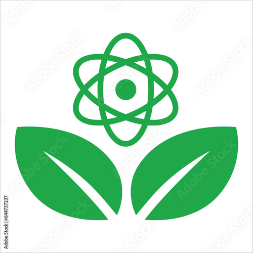 Symbol icon of molecular atom circle with leaves concept of bio chemistry science of green physics