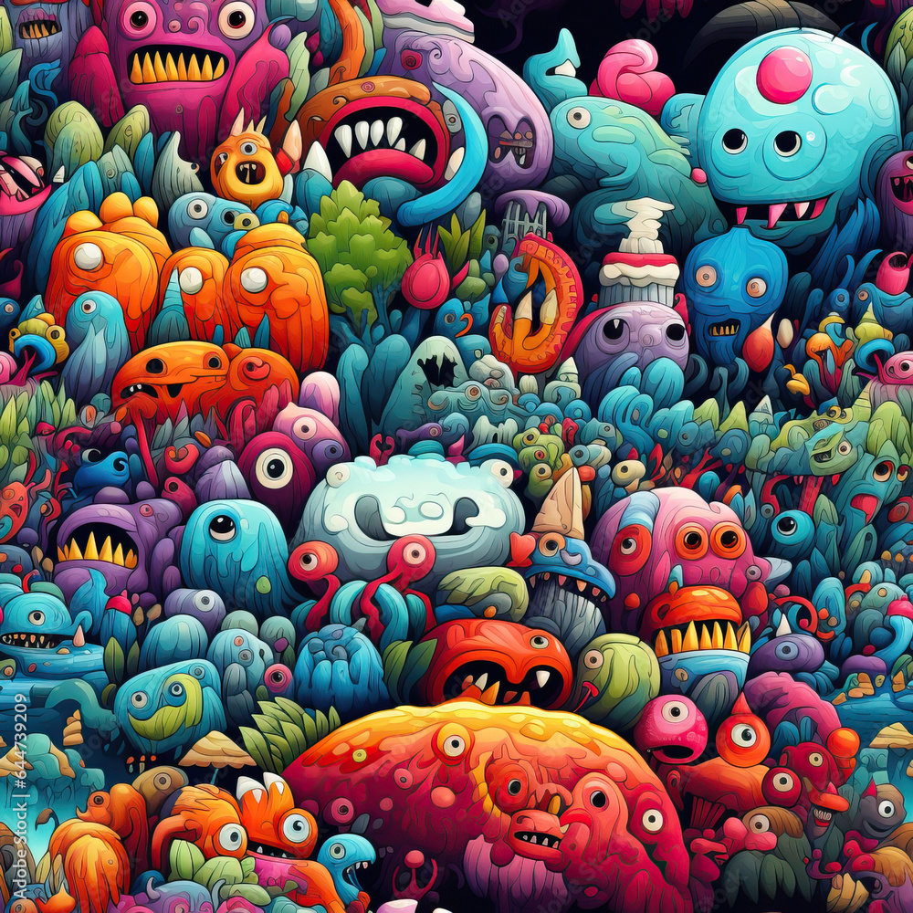 Cute funny colorful trippy doodles repeat pattern Cute funny colorful trippy doodles repeat pattern