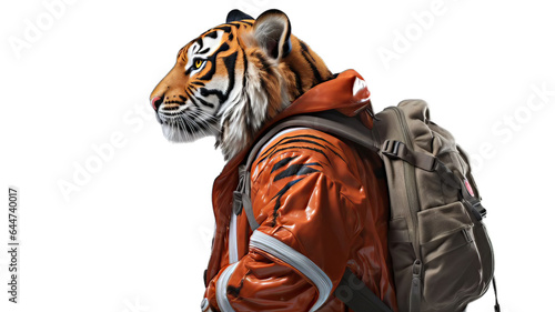 Student Tiger with Backpack, no background