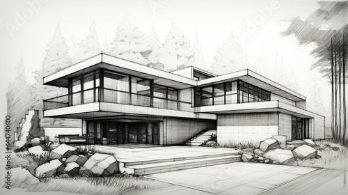 Modern house architect pencil drawing sketch