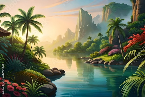 tropical island with palms Generated Ai