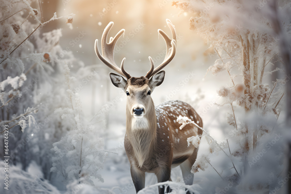 Christmas portrait of deer in the snow Christmas portrait of deer in the snow