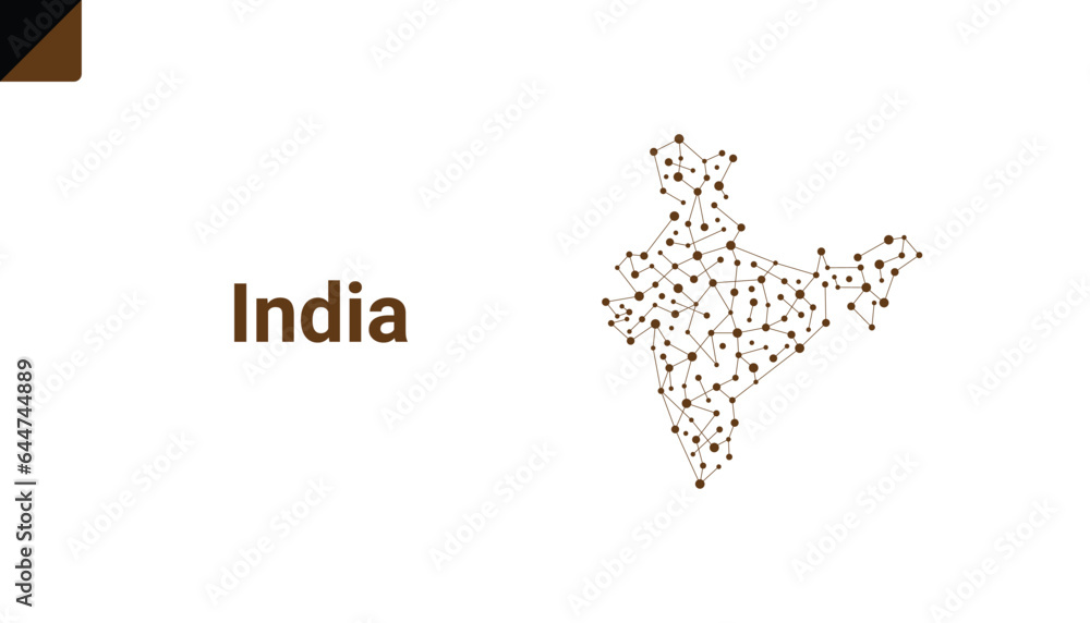Map of India (Bharat) made from points and lines on a white background. Geopolitical connectivity technology concept.