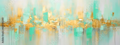 Abstract rough green white gold art painting texture background illustration, with oil brushstroke and pallet knife paint on canvas