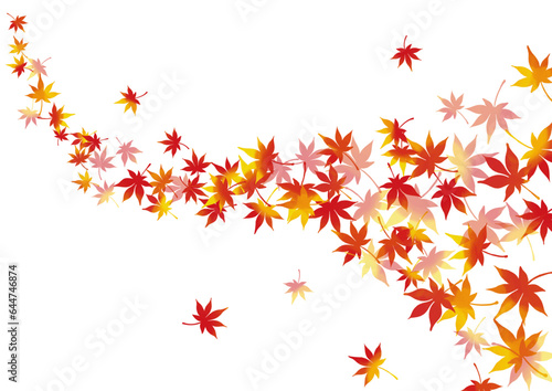 水彩風　秋の紅葉舞う1 Watercolor Autumn Series:Red Leaves Gently Falling