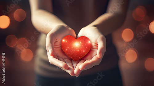 Women hands holding red heart  health care  donate and family insurance concept