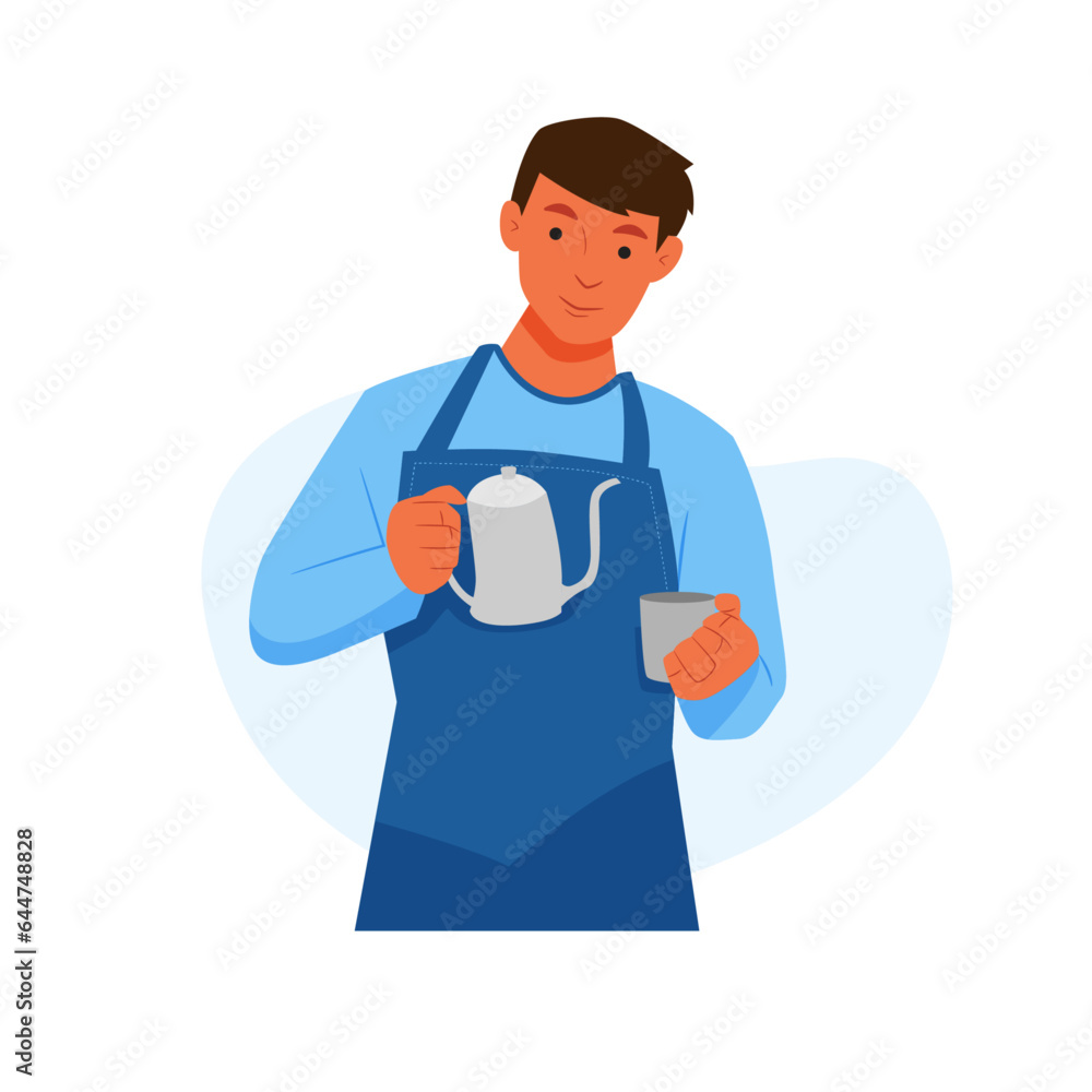 Male barista making coffee wearing long sleeves Male barista making coffee wearing long sleeves