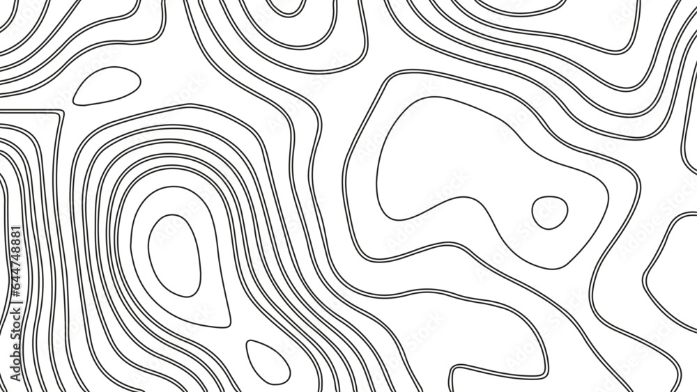 Topographic line contour map background. Elevation graphic contour height lines. Vintage outdoors style. Black on white contours vector topography stylized height of the lines.