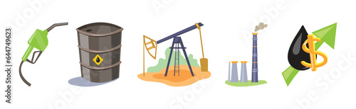 Oil Petroleum Industry as Extraction and Refining of Fuel Vector Set