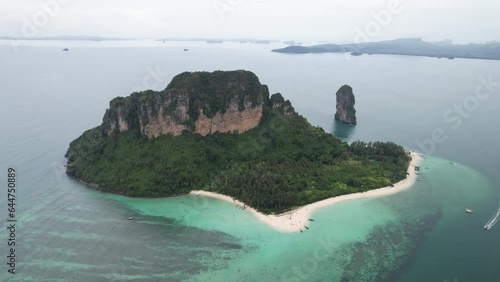 4K Aerial Footage of Koh Poda (Poda Island) in Ao Nang, Krabi, Thailand - Featuring Longtail Boats, White Sand Beaches and Crystal Clear Waters