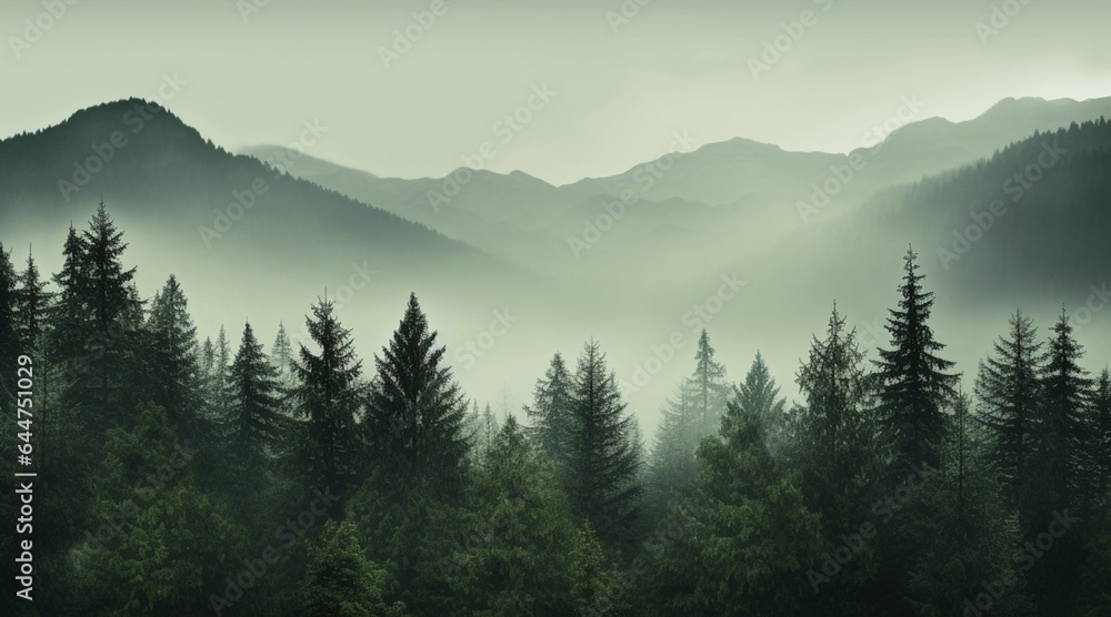 Fototapeta premium Misty pine forest background