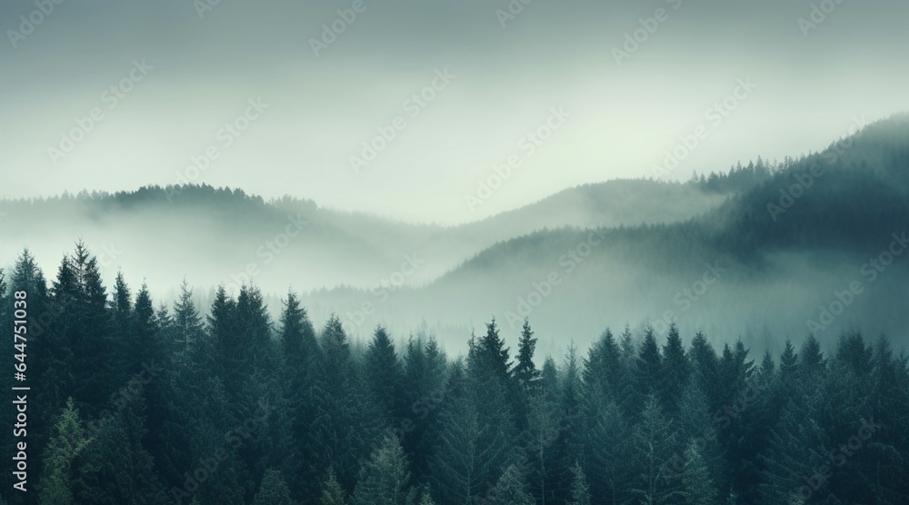 Fototapeta Misty pine forest background