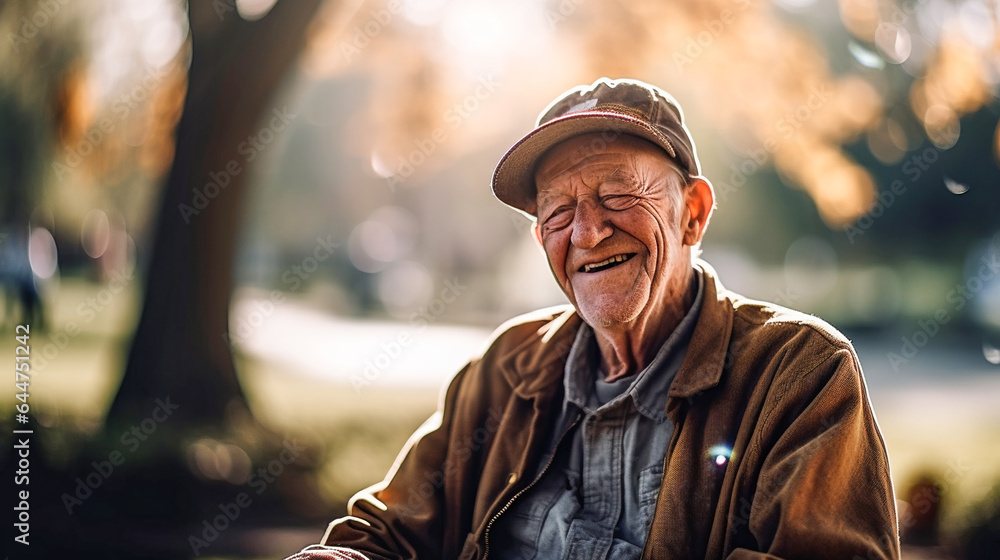 Outdoor portrait of cheerful senior man. AI Generated Outdoor portrait of cheerful senior man. AI Generated