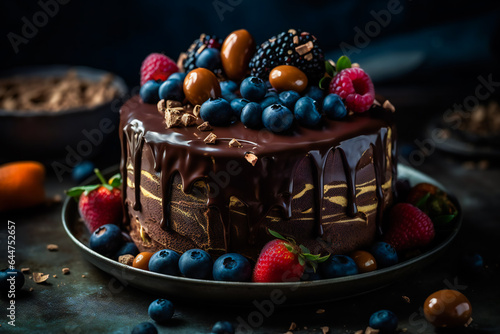 Decadent Chocolate Berry Cake.  Berry Blast Birthday Cake . Generative AI