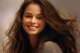 Fictional Character Created By Generated AI.Beautiful Smiling Woman with Long Brown Hair