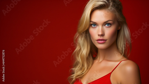 Wallpaper Mural Blonde Woman with Blue Eyes on Red Torontodigital.ca