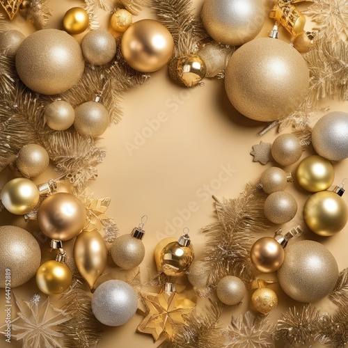 beautiful christmas composition with decor on beige backgroundbeautiful christmas composition with decor on beige backgroundchristmas background with decorations