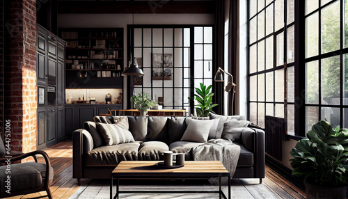 Valokuva Industrialist living room interior