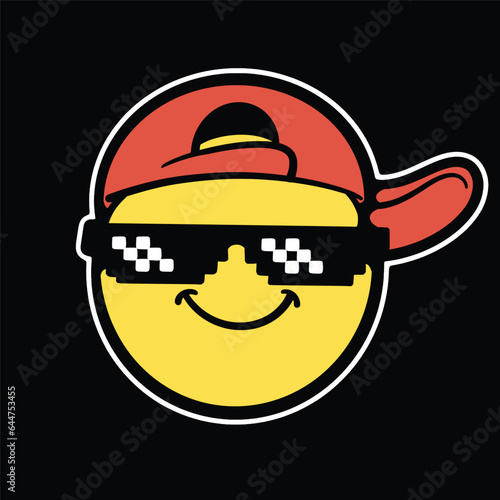 Vector Cool Emoticon with Hat Streetwear Cartoon Illustration