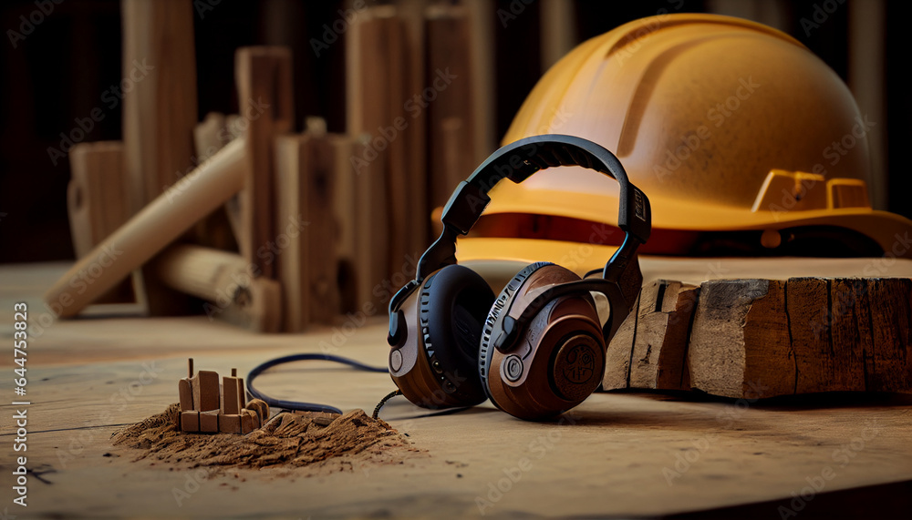 hat and headphone on wood background hat and headphone on wood background