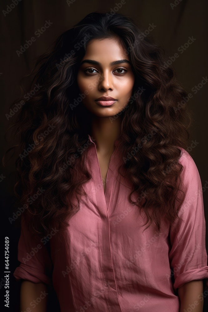 Fictional Character Created By Generated AI.Stunning Curly Haired Woman in a Pink Shirt Fictional Character Created By Generated AI.Stunning Curly Haired Woman in a Pink Shirt