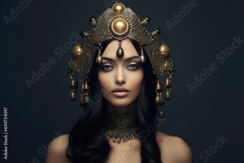 Fictional Character Created By Generated AI.Elegant Woman Adorned with Traditional Indian Headpiece