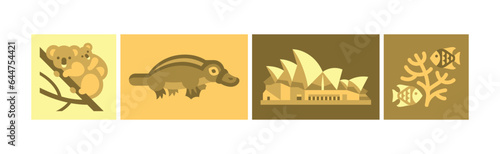 Yellow Australian Native Icons in Square Vector Set