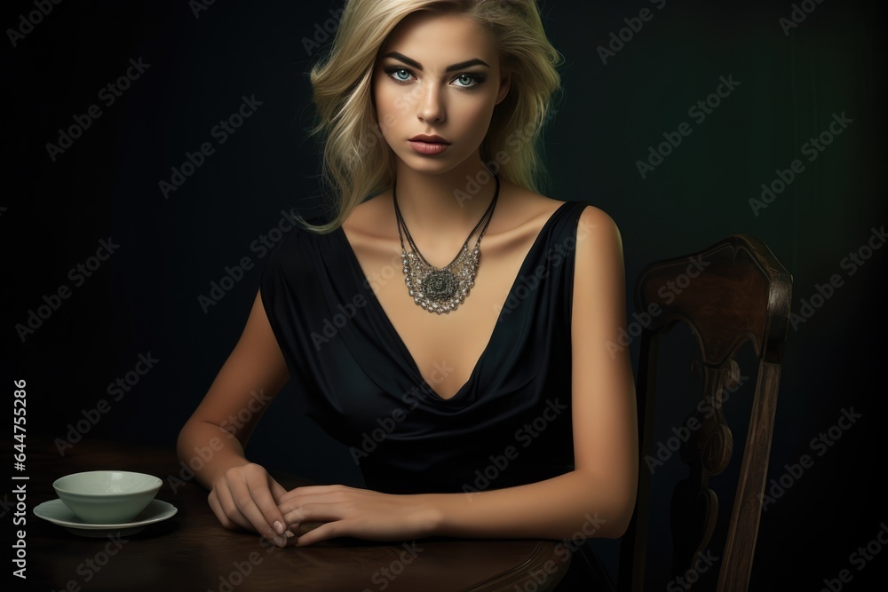 Fictional Character Created By Generated AI.Elegant Woman in a Necklace Fictional Character Created By Generated AI.Elegant Woman in a Necklace