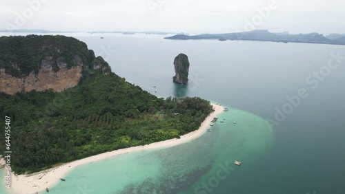 4K Aerial Footage of Koh Poda (Poda Island) in Ao Nang, Krabi, Thailand - Featuring Longtail Boats, White Sand Beaches and Crystal Clear Waters