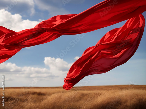 a red cloth is blowing in the wind