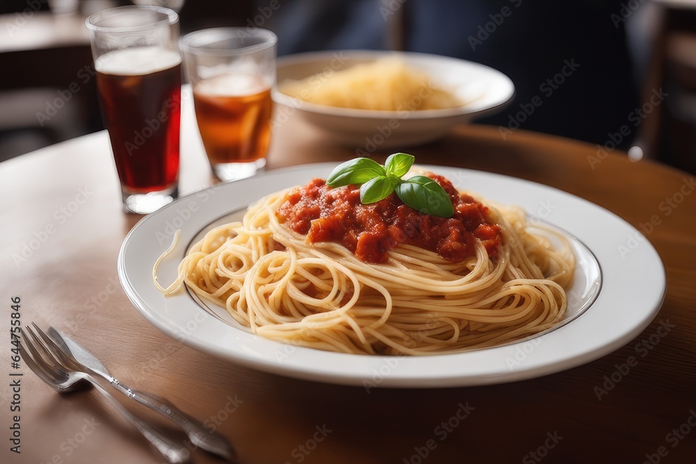 spaghetti with tomato sauce and basil