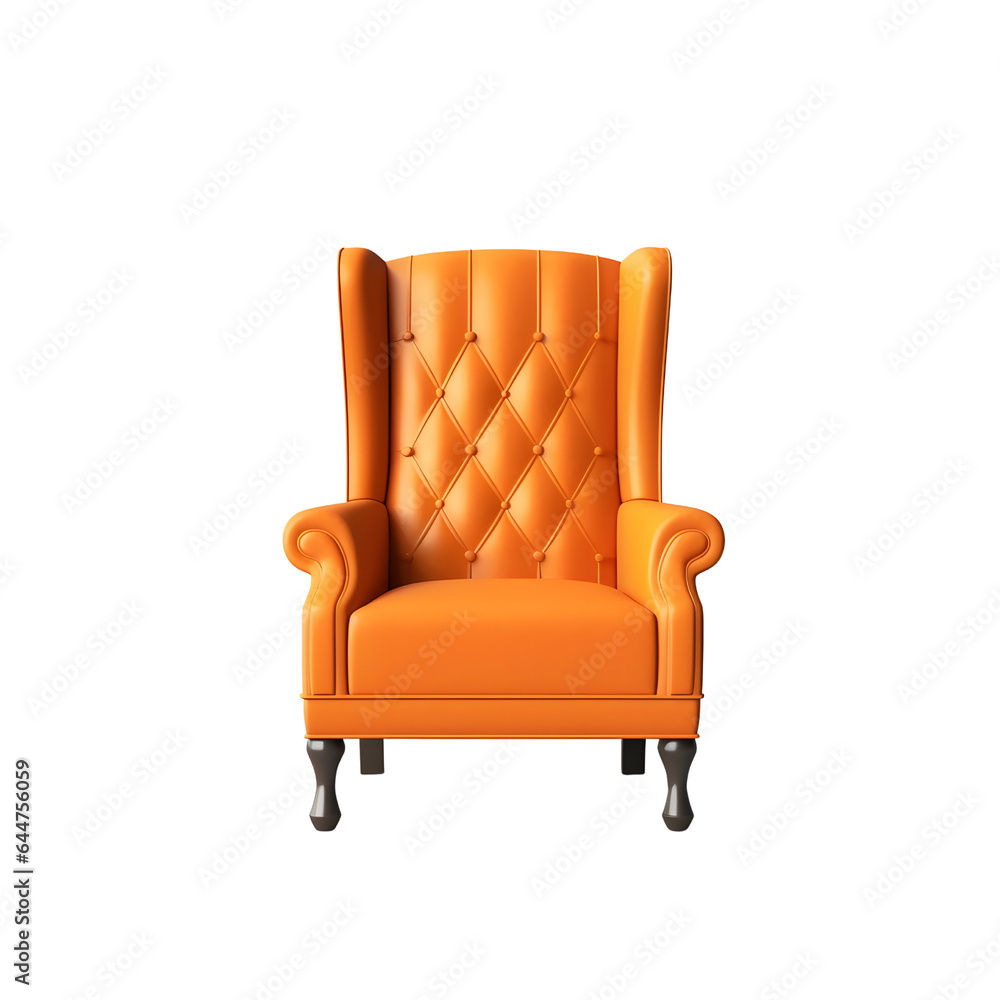 Orange leather armchair isolated on transparent background Orange leather armchair isolated on transparent background