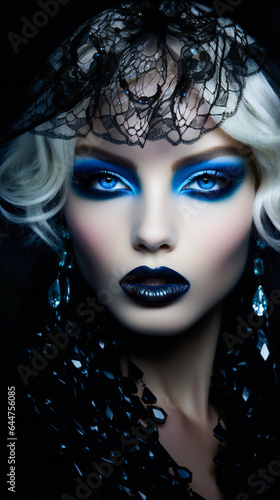 Enchanting Woman with Blue Eyes. Glamorous Makeup